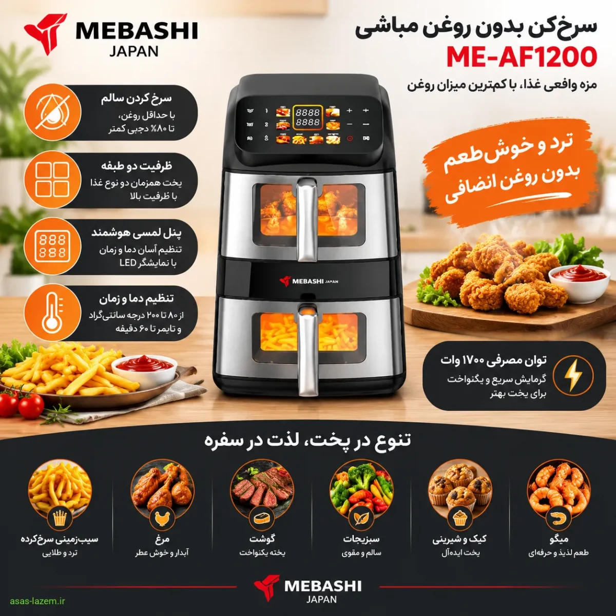 عملکرد و کارایی سرخ‌کن مباشی ME-AF1200