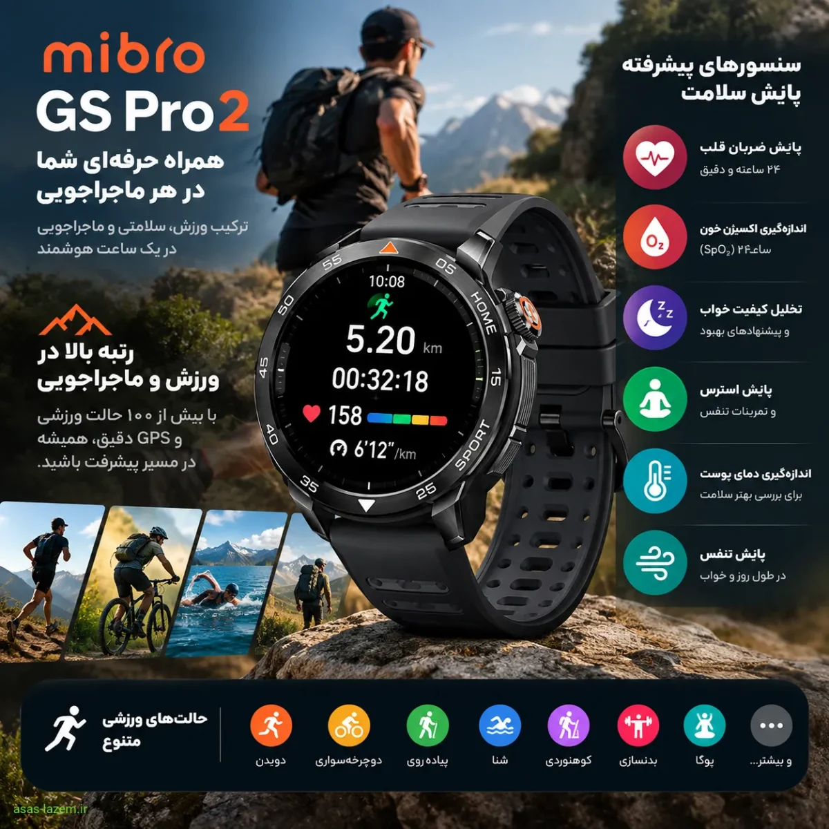 قابلیت های ورزشی و سنسورهای پایش سلامت ساعت میبرو GS Pro2