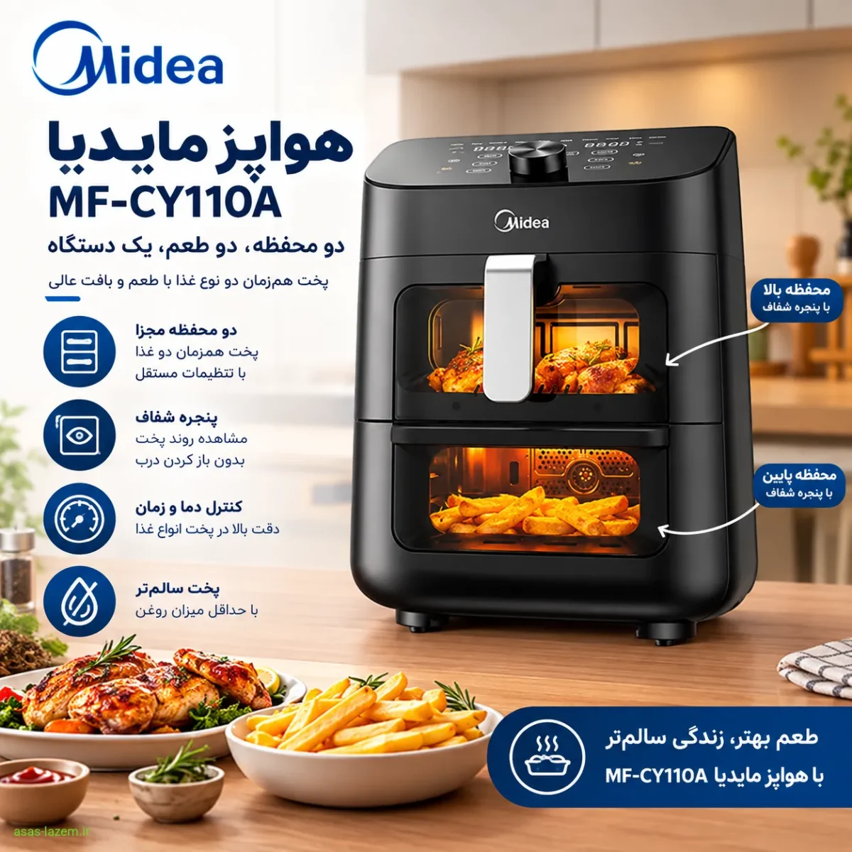 طراحی دو محفظه‌ای هواپز مایدیا MF-CY110A با پنجره شفاف
