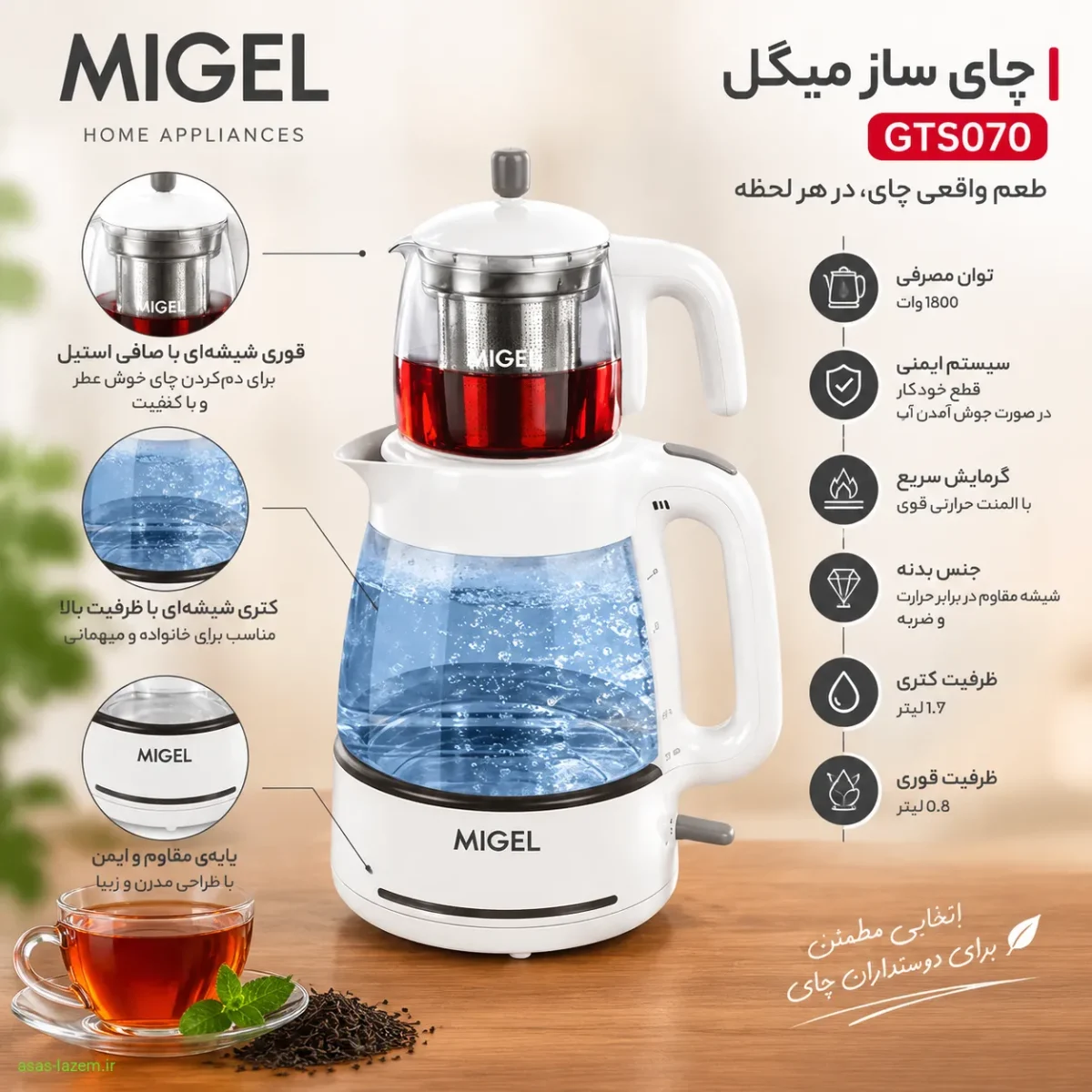 طراحی ظاهری چای ساز میگل GTS070