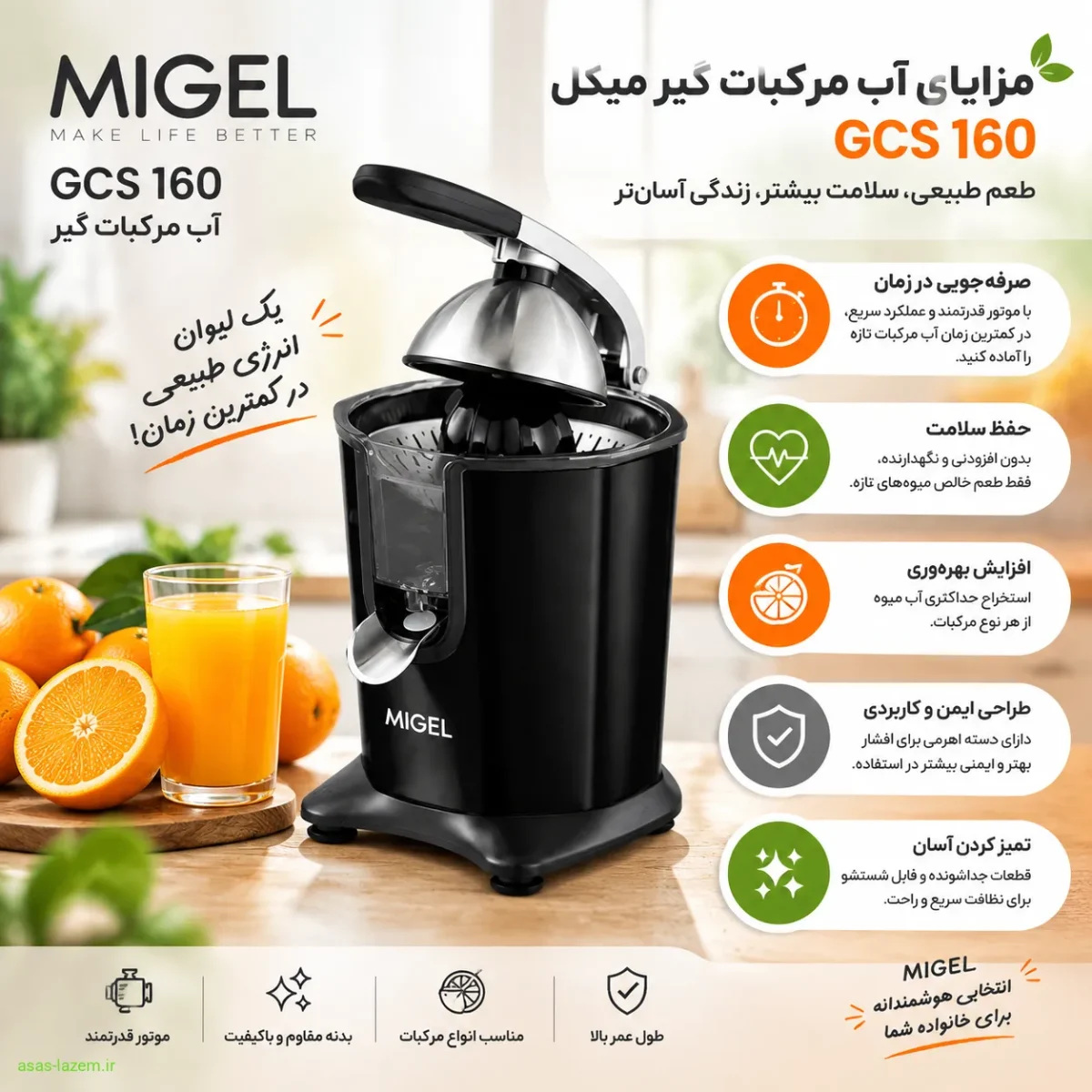 مزایای آب مرکبات گیر میگل GCS 160 مانند صرفه‌جویی در زمان