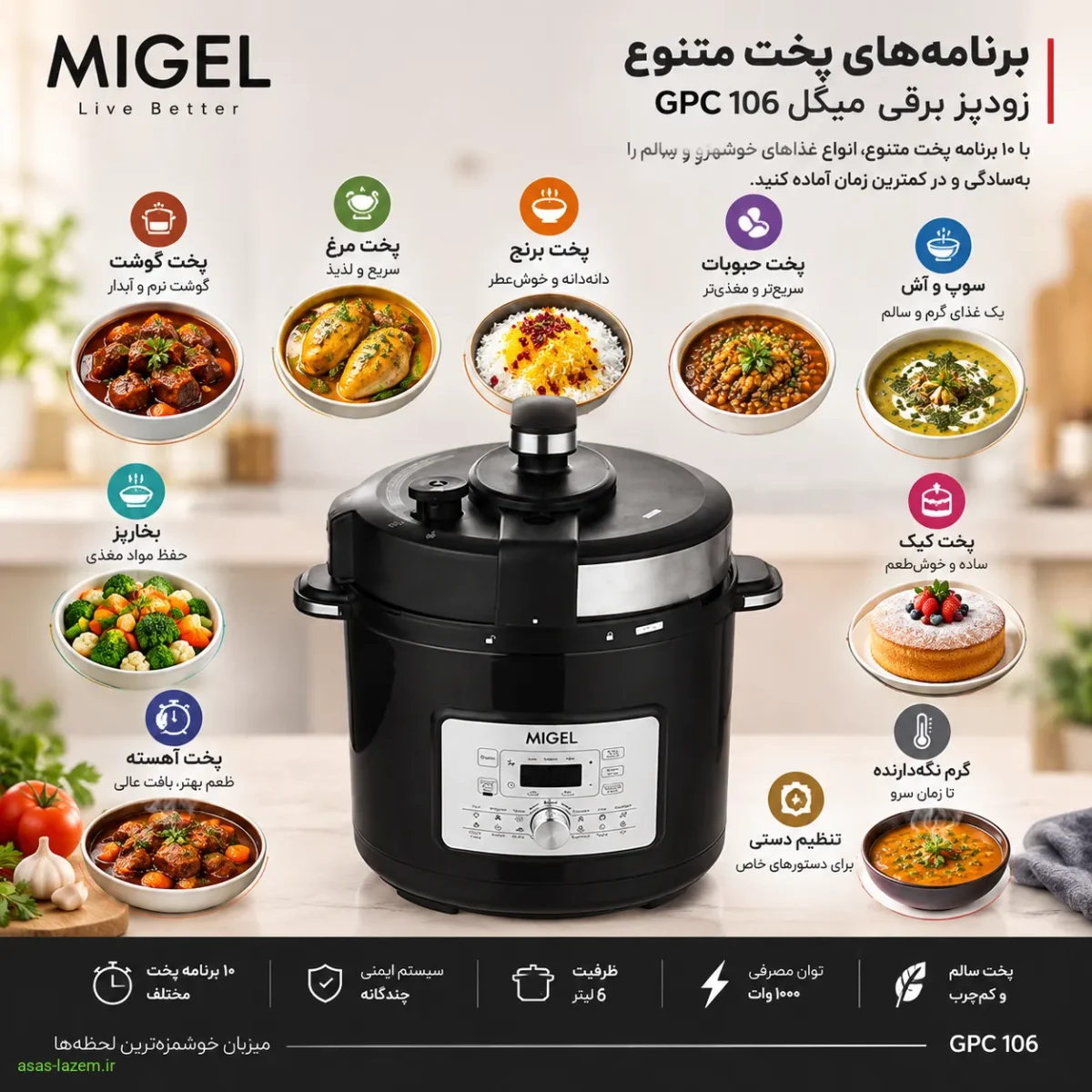 برنامههای پخت متنوع زودپز میگل GPC 106 برنامههای پخت متنوع زودپز میگل GPC 106