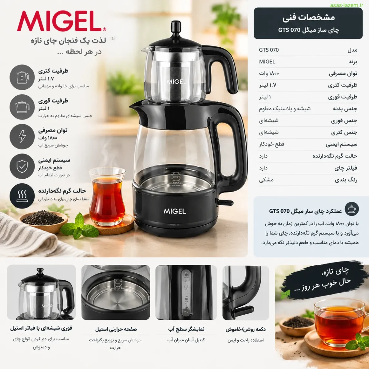 مشخصات فنی و عملکرد چای ساز میگل GTS 070 مشخصات فنی و عملکرد چای ساز میگل GTS 070