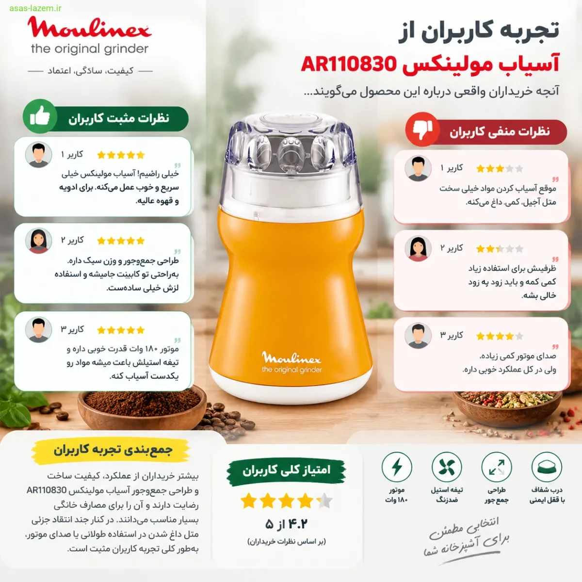 تجربه کاربران از آسیاب مولینکس AR110830 و نظرات مثبت و منفی