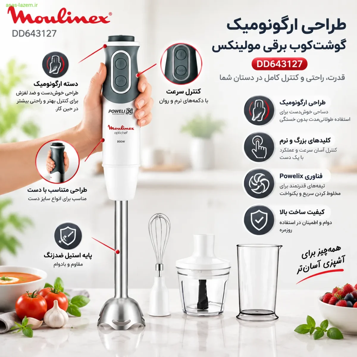 طراحی ارگونومیک گوشت کوب برقی مولینکس DD643127