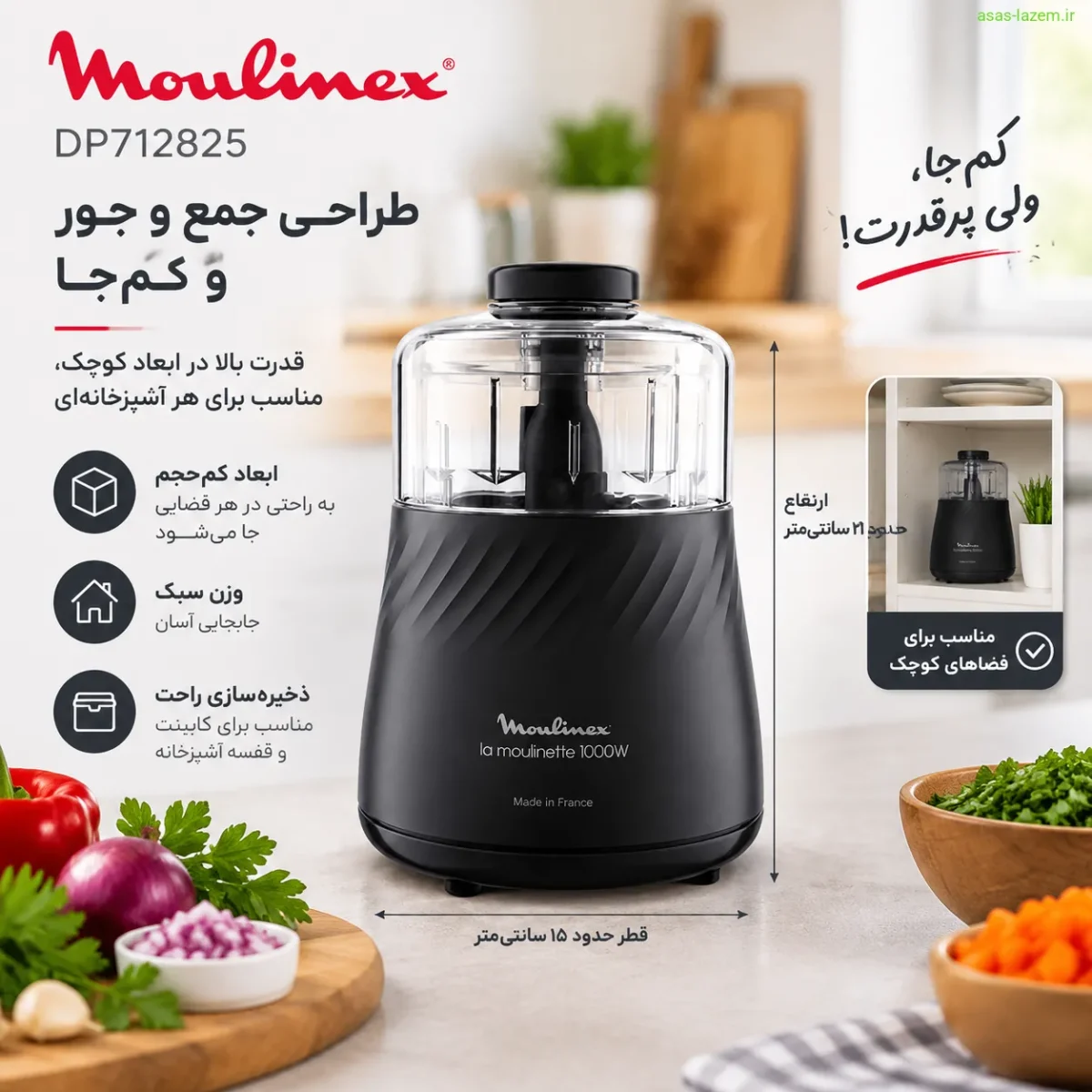 طراحی و ساخت خردکن مولینکس DP712825 طراحی جمع و جور و کمجا خردکن مولینکس DP712825