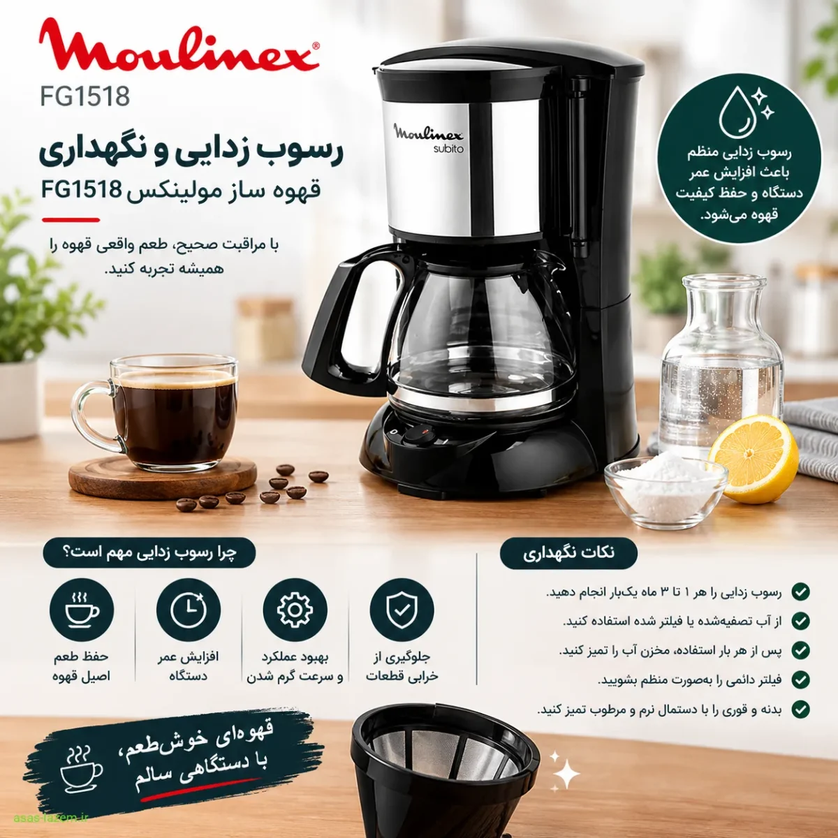 رسوب زدایی و نگهداری قهوه ساز مولینکس FG1518