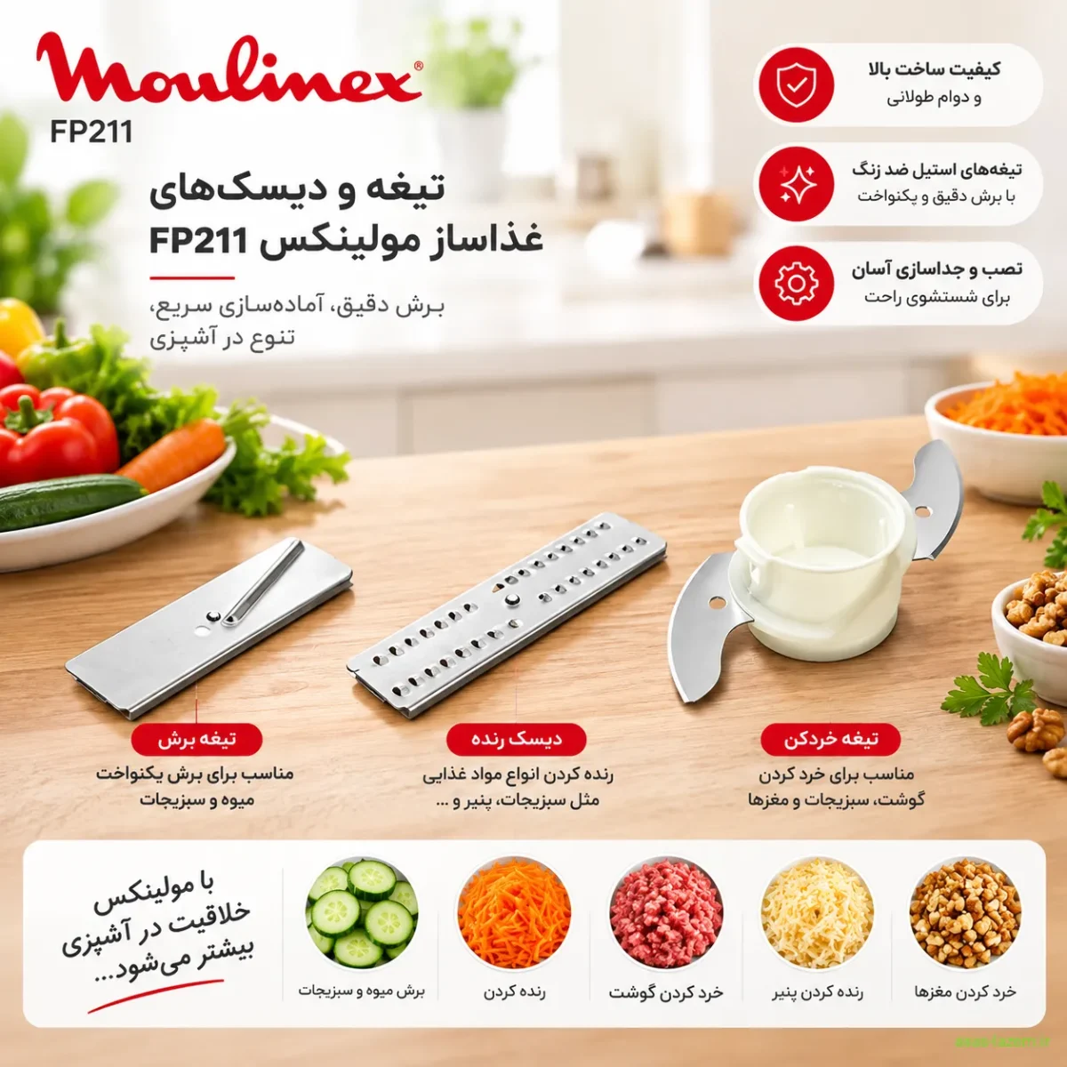 تیغه و دیسک‌های غذا ساز مولینکس FP211