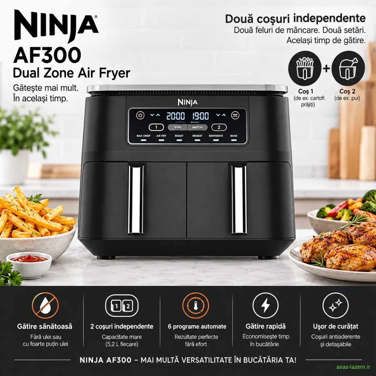 سرخکن بدون روغن نینجا AF300 سرخکن بدون روغن نینجا AF300 با دو سبد مستقل