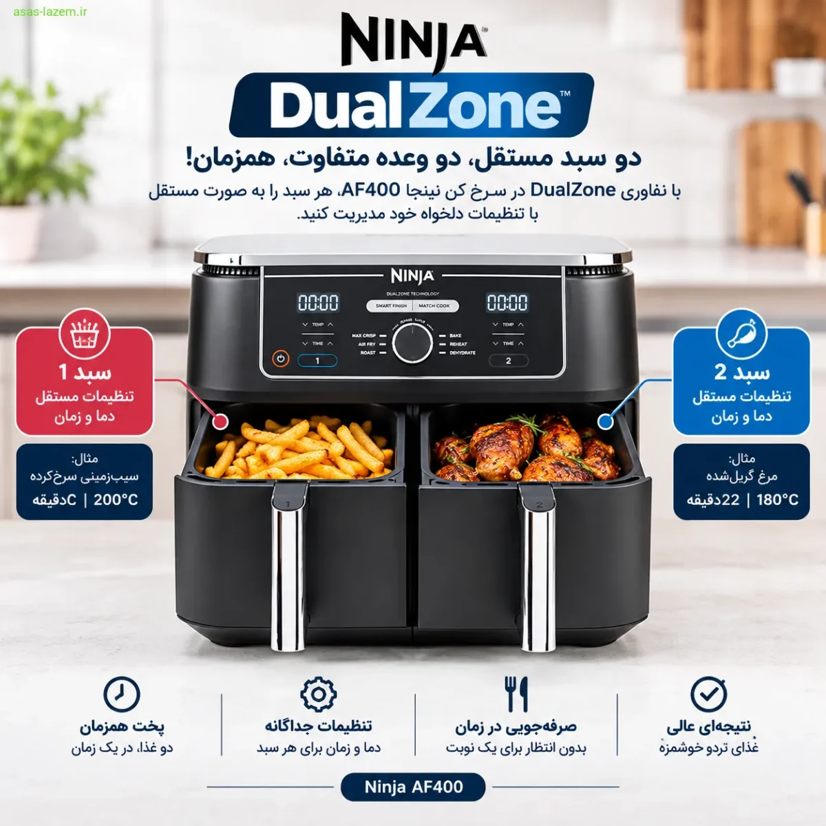 فناوری DualZone در سرخ کن نینجا AF400 با دو سبد مستقل