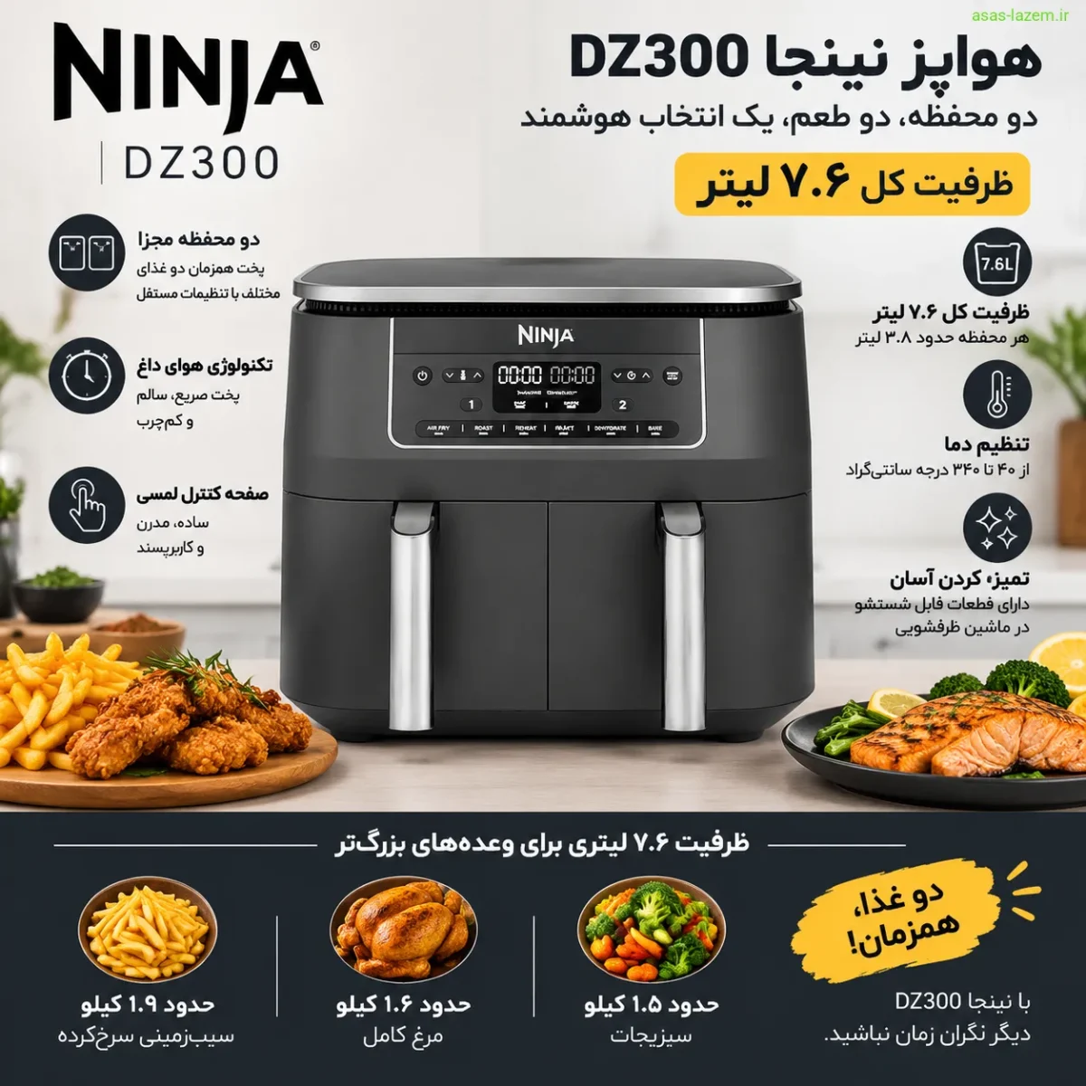 طراحی دو محفظه‌ای هواپز نینجا DZ300 با ظرفیت ۷.۶ لیتر
