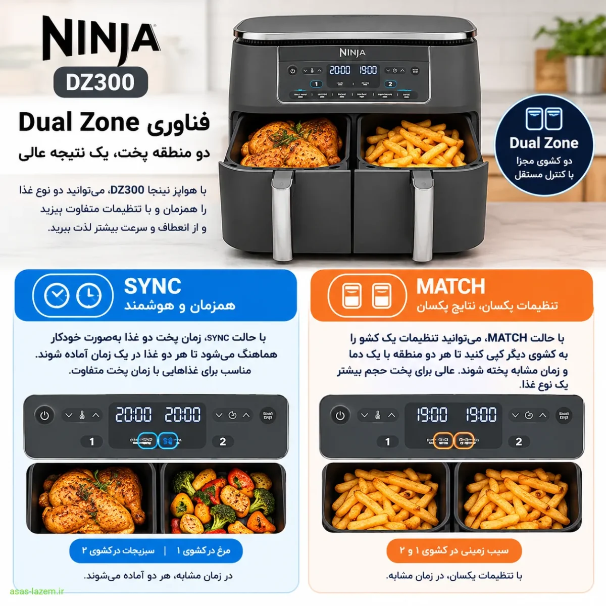 فناوری Dual Zone در هواپز نینجا DZ300 با حالت‌های SYNC و MATCH