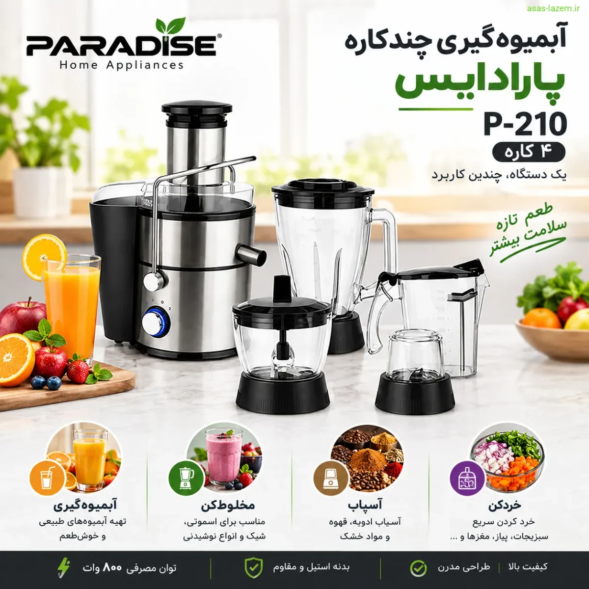 آبمیوه‌گیری چند کاره پارادایس P-210 چهار کاره