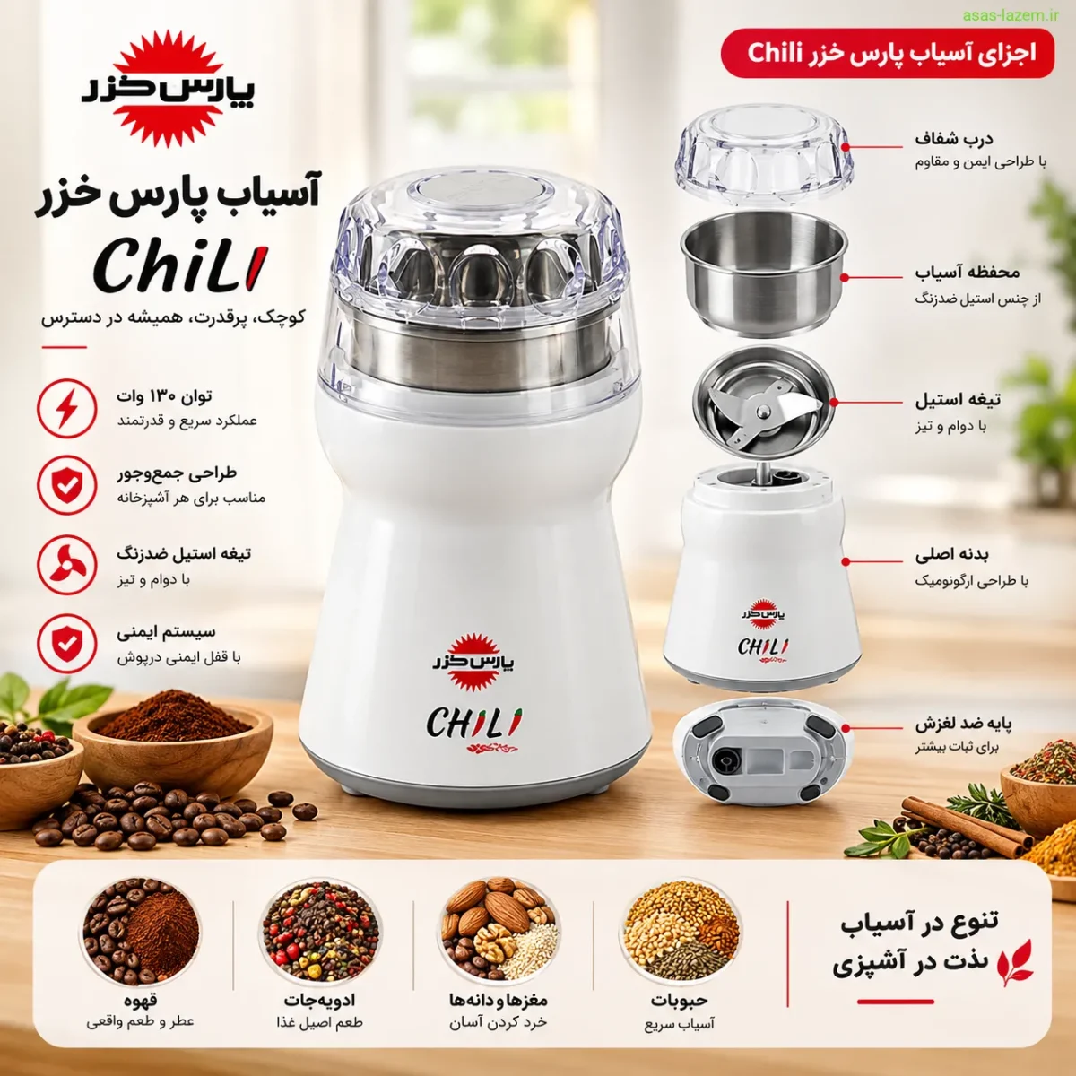 طراحی و اجزای آسیاب پارس خزر Chili