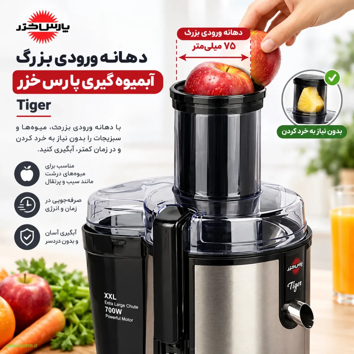 دهانه ورودی بزرگ آبمیوه گیری پارس خزر Tiger