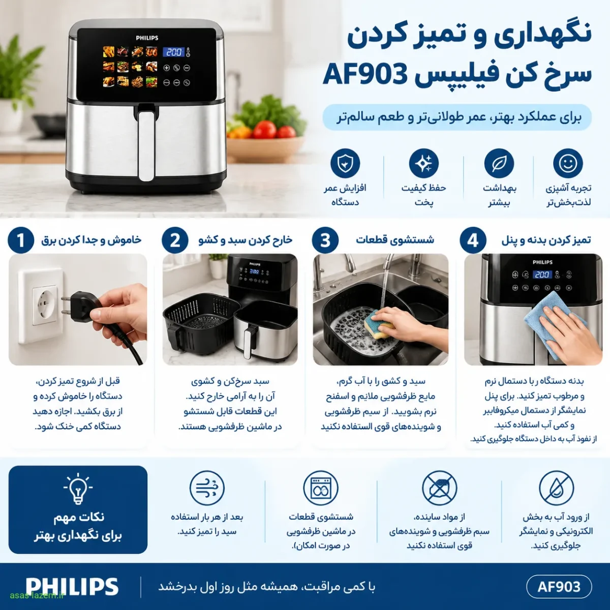 نگهداری و تمیز کردن سرخ کن فیلیپس AF903