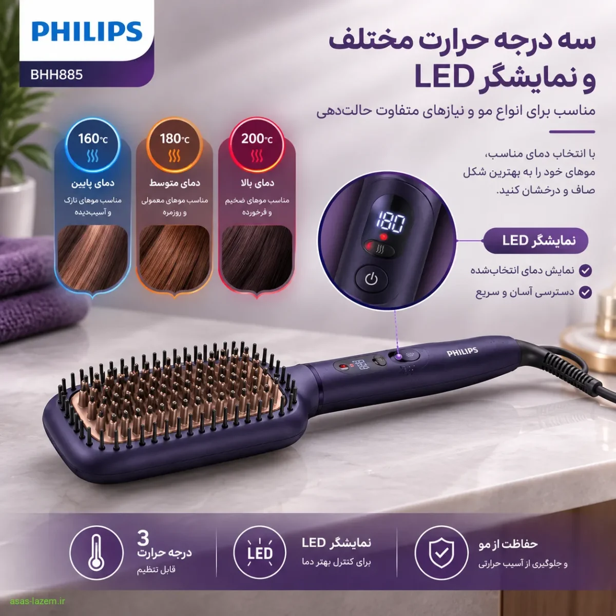 سه درجه حرارت مختلف و نمایشگر LED برس حرارتی فیلیپس BHH885