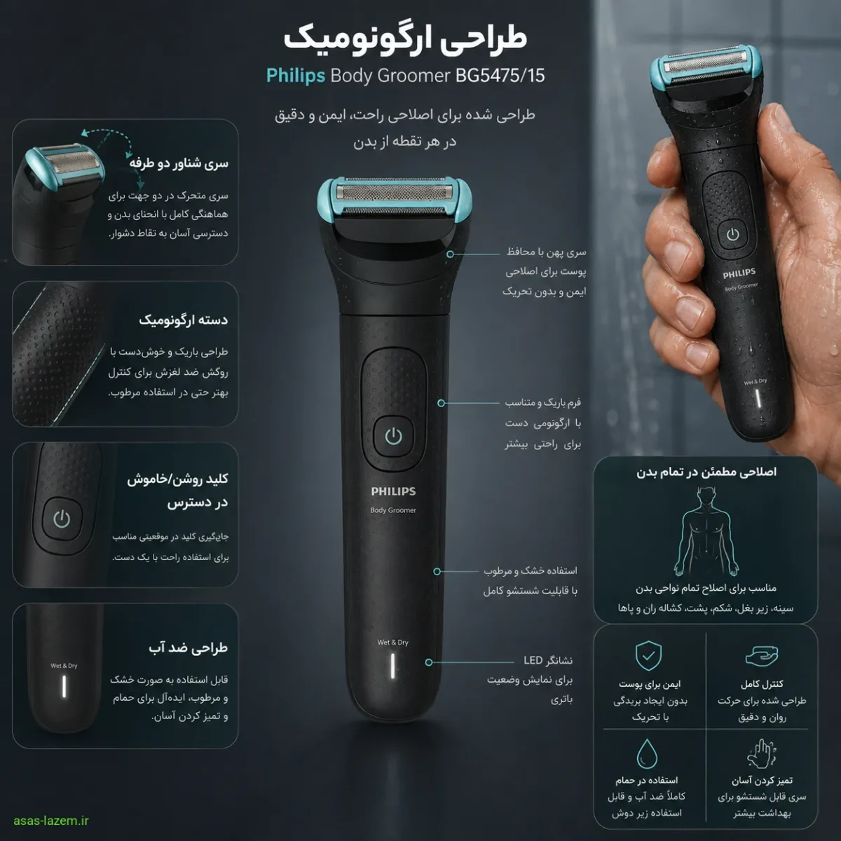 طراحی ارگونومیک ماشین اصلاح فیلیپس BG5475/15