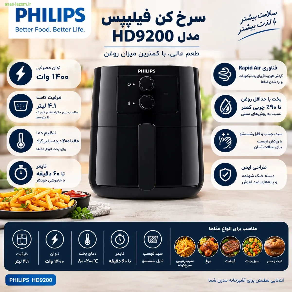 مشخصات فنی سرخ کن فیلیپس HD9200