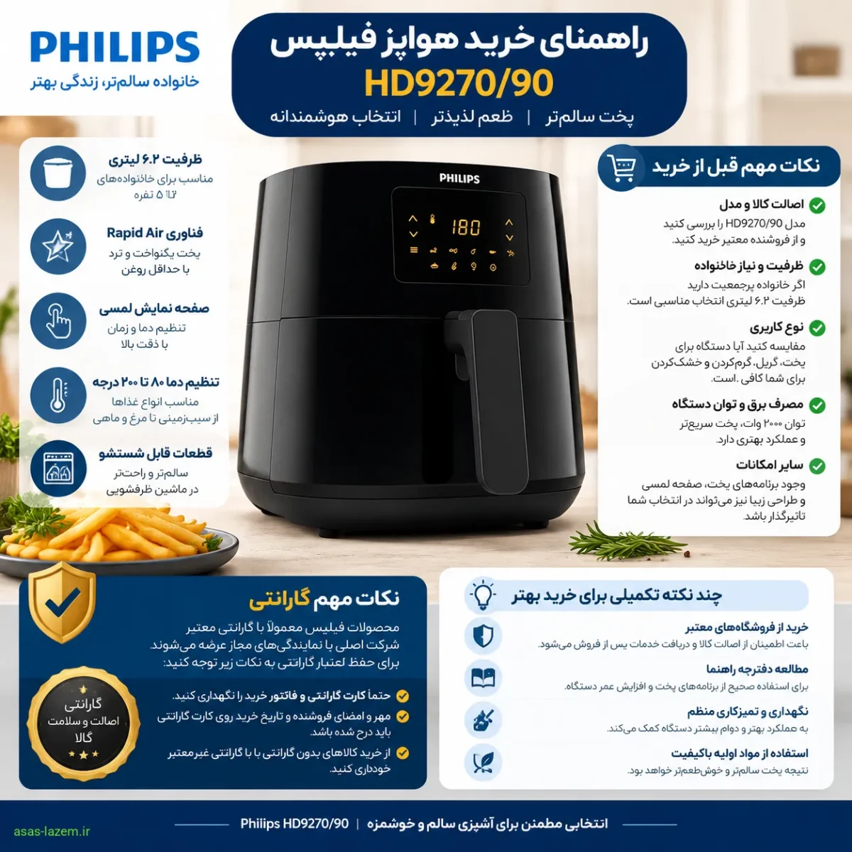راهنمای خرید هواپز فیلیپس HD9270/90 و نکات مهم گارانتی
