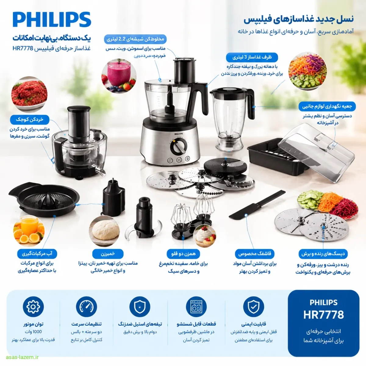 لوازم جانبی و قابلیت‌های تخصصی غذاساز فیلیپس HR7778