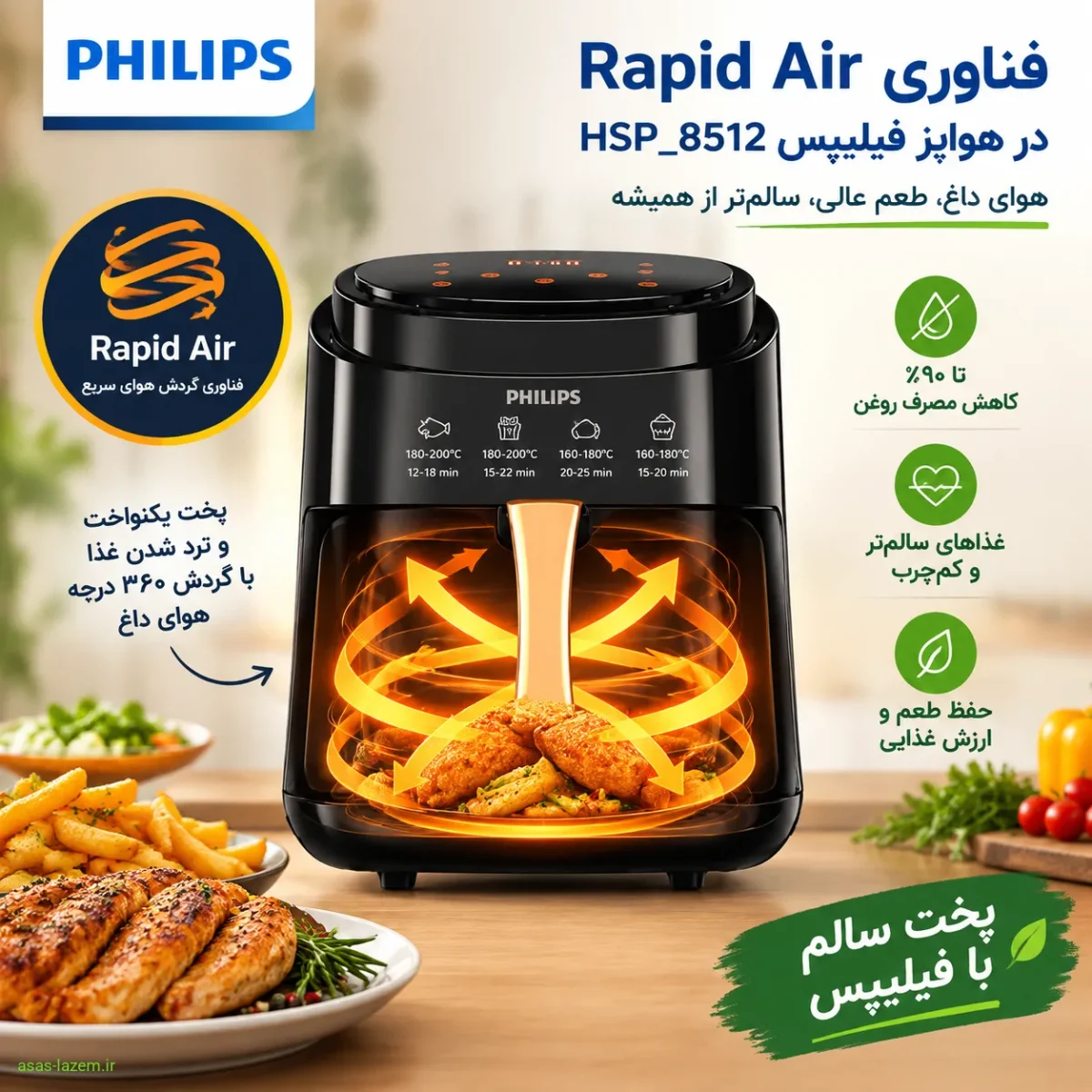 فناوری Rapid Air در هواپز فیلیپس HSP_8512 برای پخت سالم