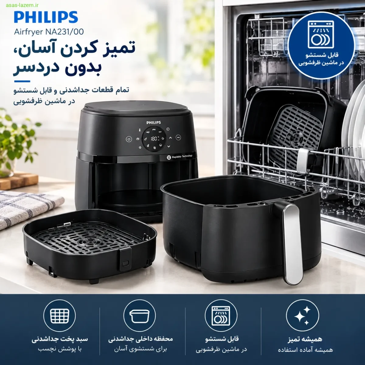 قطعات جداشدنی و قابل شستشو در ماشین ظرفشویی هواپز فیلیپس NA231/00