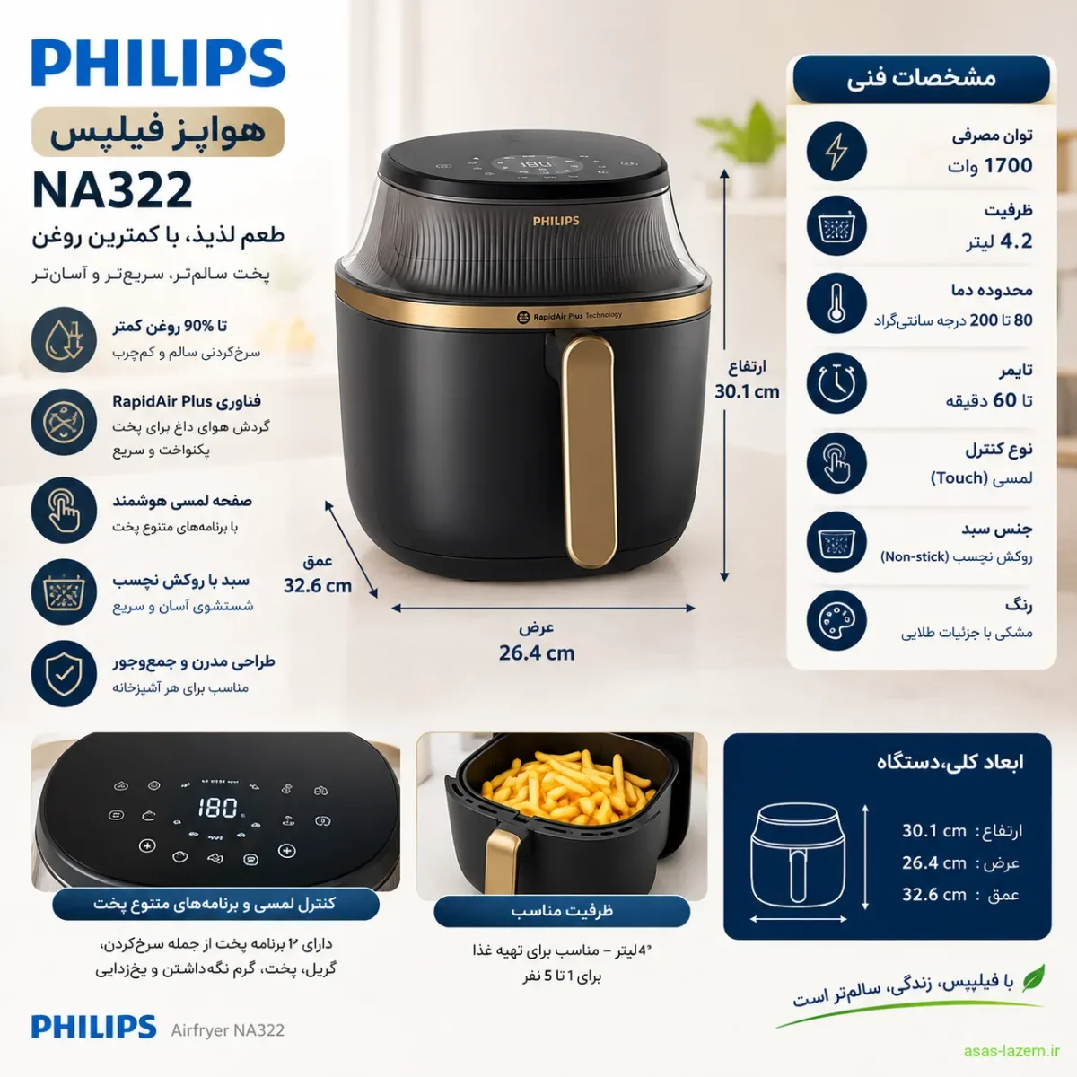 مشخصات فنی و ابعاد هواپز فیلیپس NA322