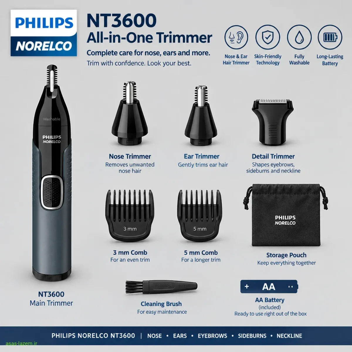 مجموعه کامل سری‌های مو زن گوش و بینی فیلیپس Norelco NT3600