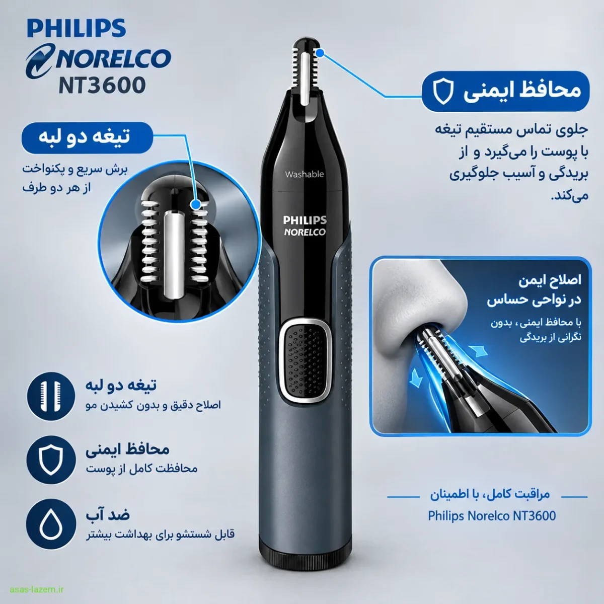 تیغه دو لبه و محافظ ایمنی در مو زن فیلیپس Norelco NT3600