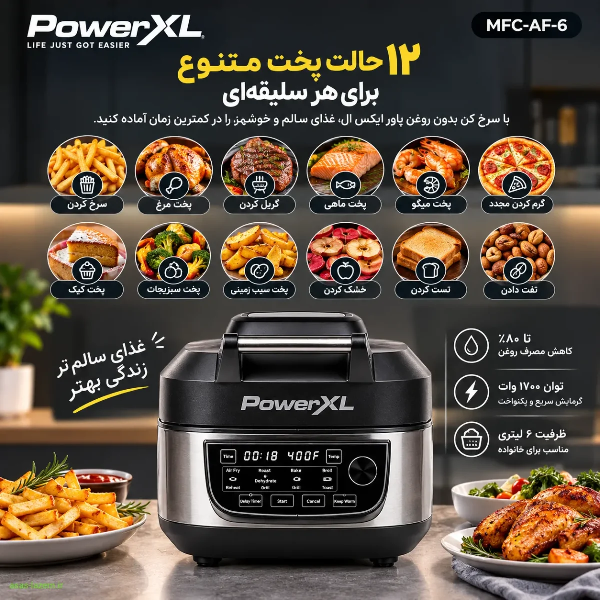 ۱۲ حالت پخت سرخ کن پاور ایکس ال MFC-AF-6