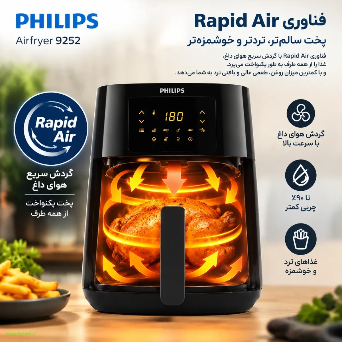 فناوری Rapid Air و پخت سالم در هواپز فیلیپس 9252 فناوری Rapid Air در هواپز فیلیپس 9252