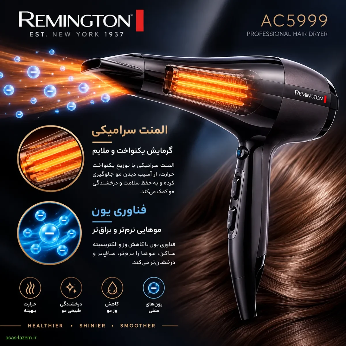 المنت سرامیکی و فناوری یون سشوار رمینگتون AC5999