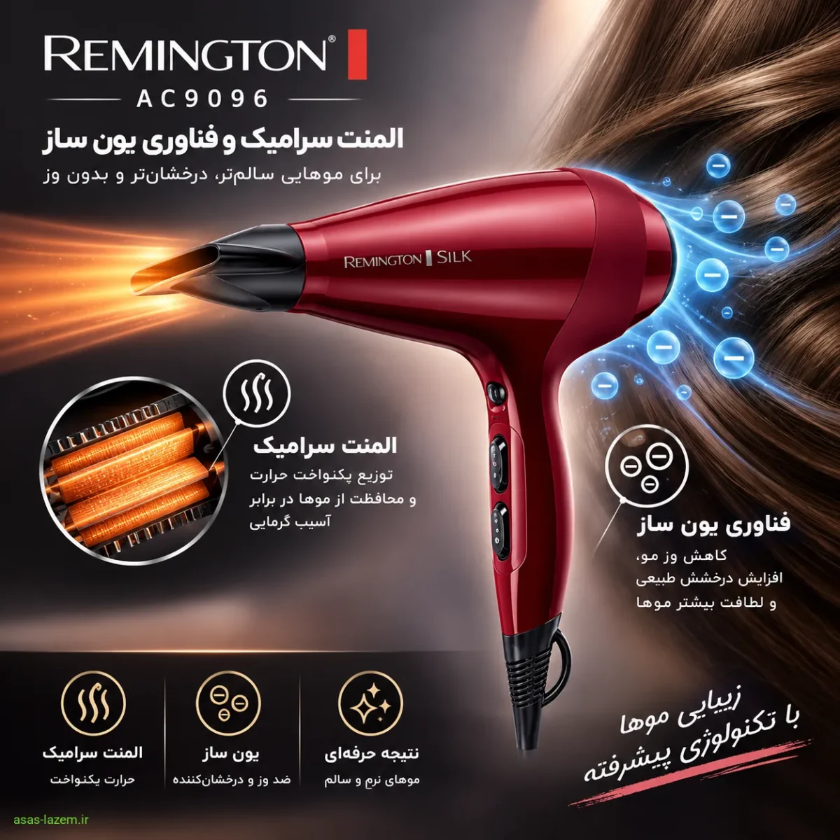 المنت سرامیک و فناوری یون ساز در سشوار حرفه ای رمینگتون AC9096