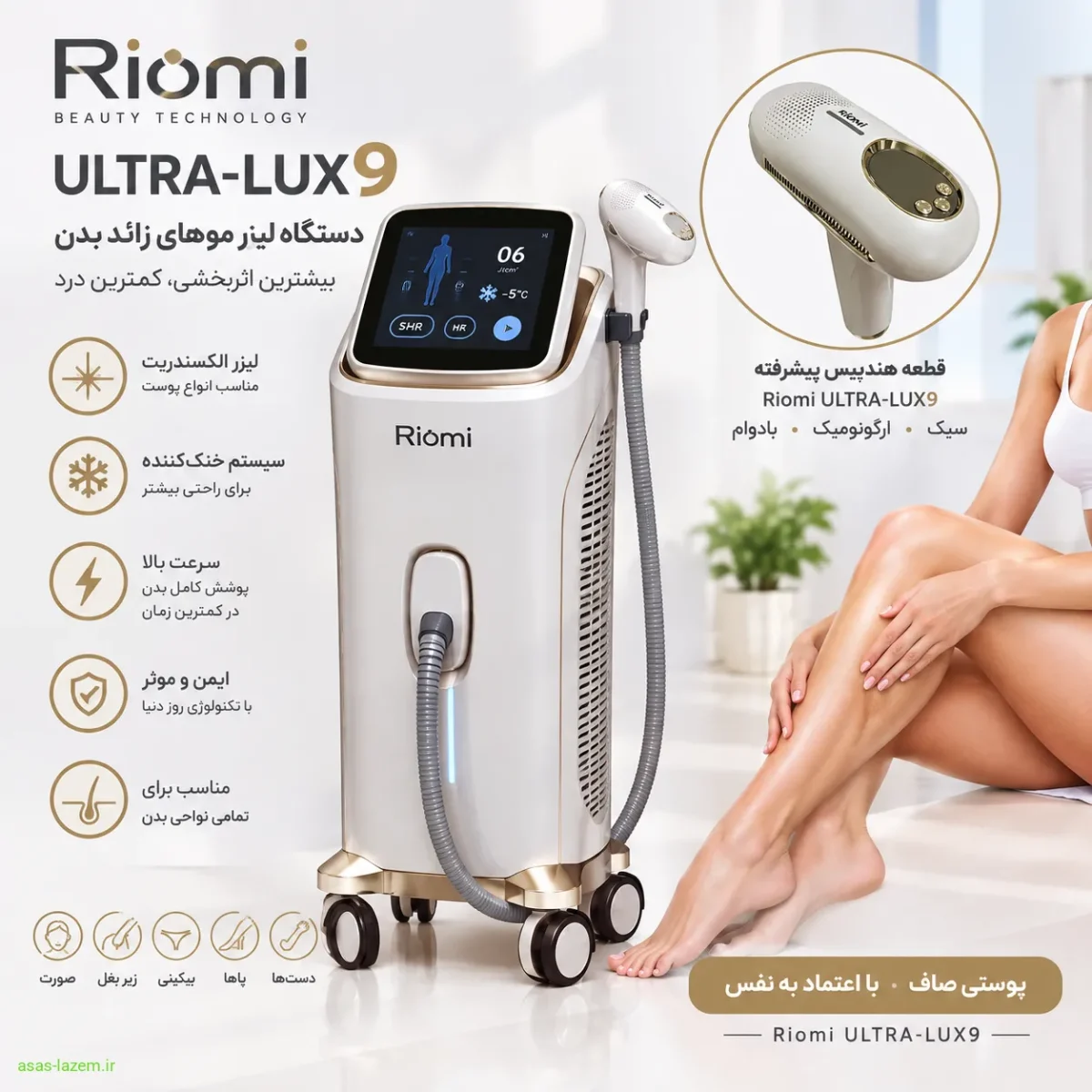 نمای کلی دستگاه لیزر موهای زائد بدن ریومی مدل ULTRA-LUX9