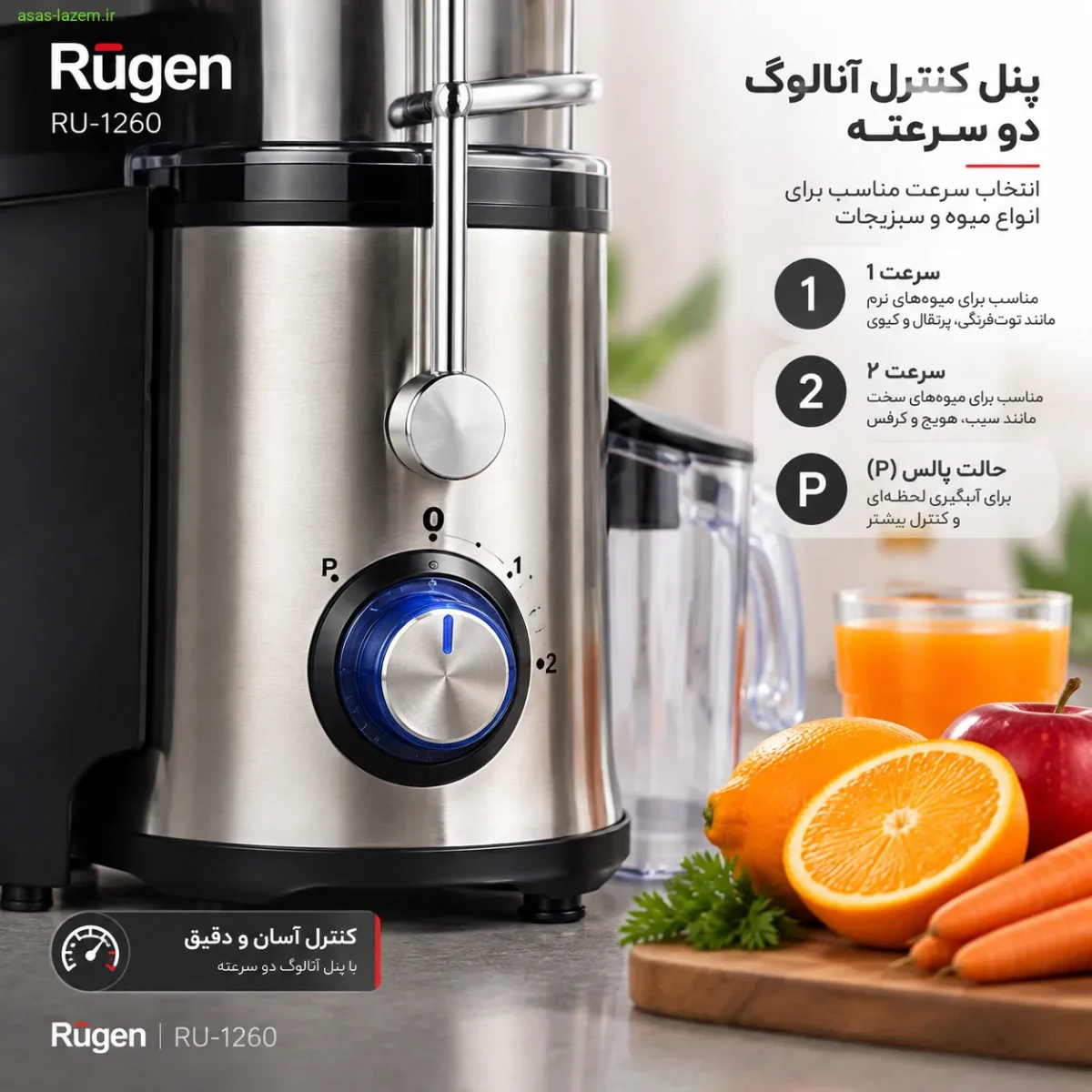 پنل کنترل آنالوگ دو سرعته آبمیوه گیری روگن RU-1260