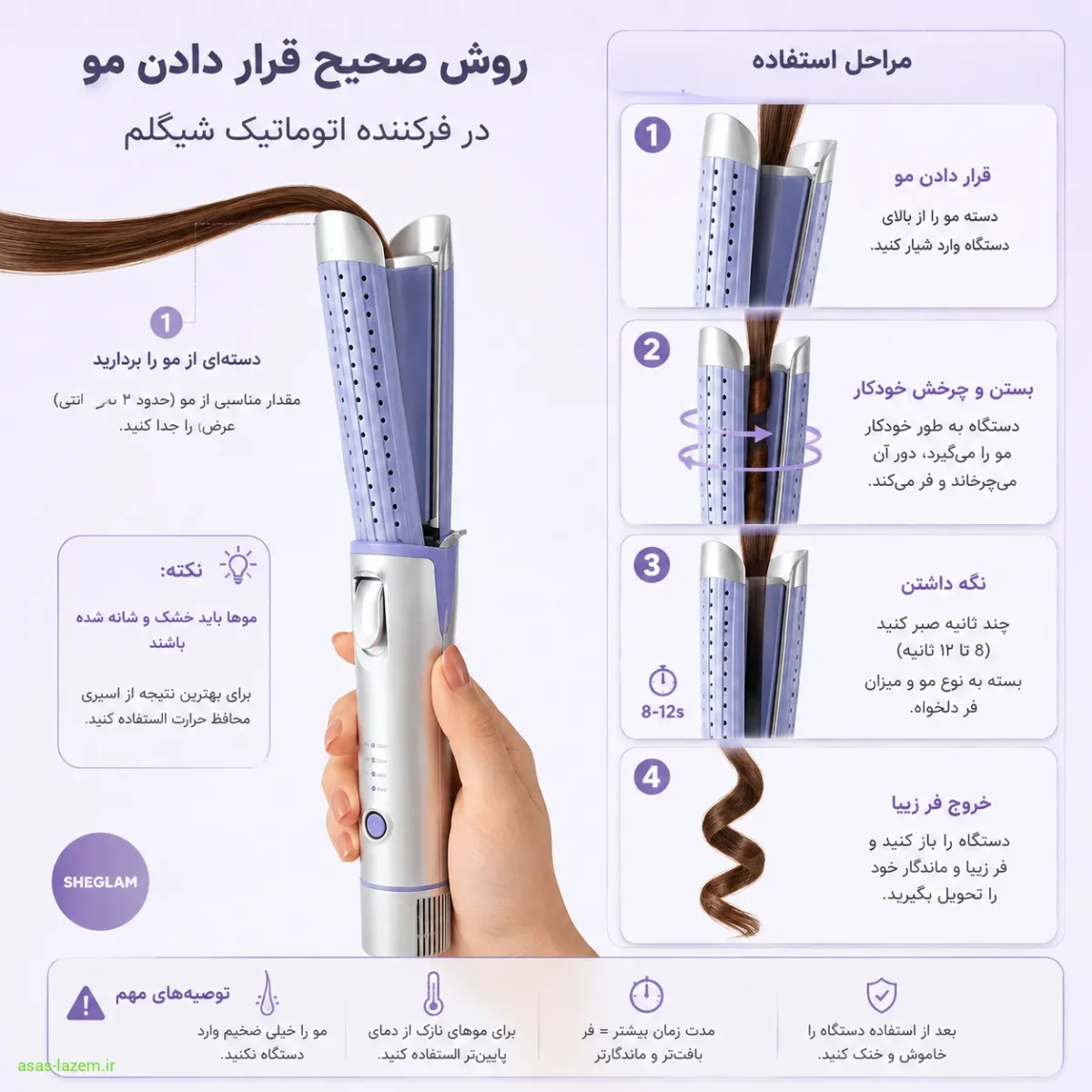 روش صحیح قرار دادن دسته مو داخل فرکننده اتوماتیک شیگلم