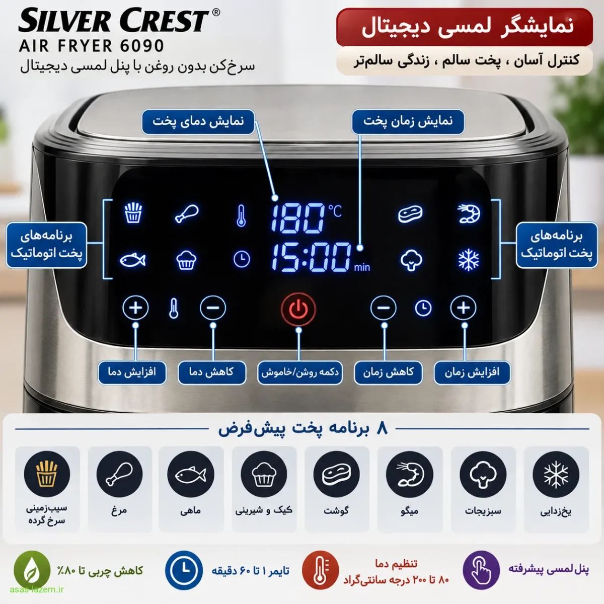 پنل لمسی دیجیتال سرخ‌کن سیلورکرست ۶۰۹۰
