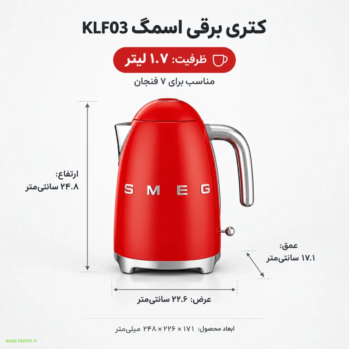 ابعاد و ظرفیت کتری برقی اسمگ KLF03
