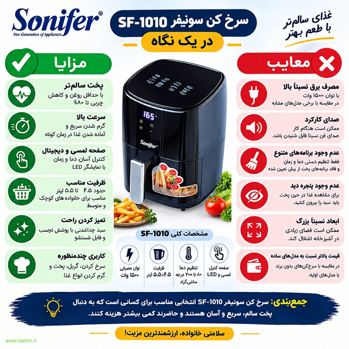 مزایا و معایب سرخ کن سونیفر SF-1010 در یک نگاه