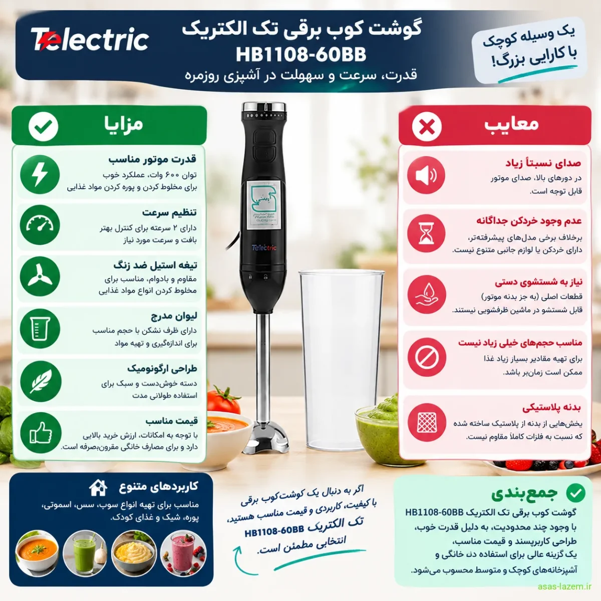 مزایا و معایب گوشت کوب برقی تک الکتریک HB1108-60BB