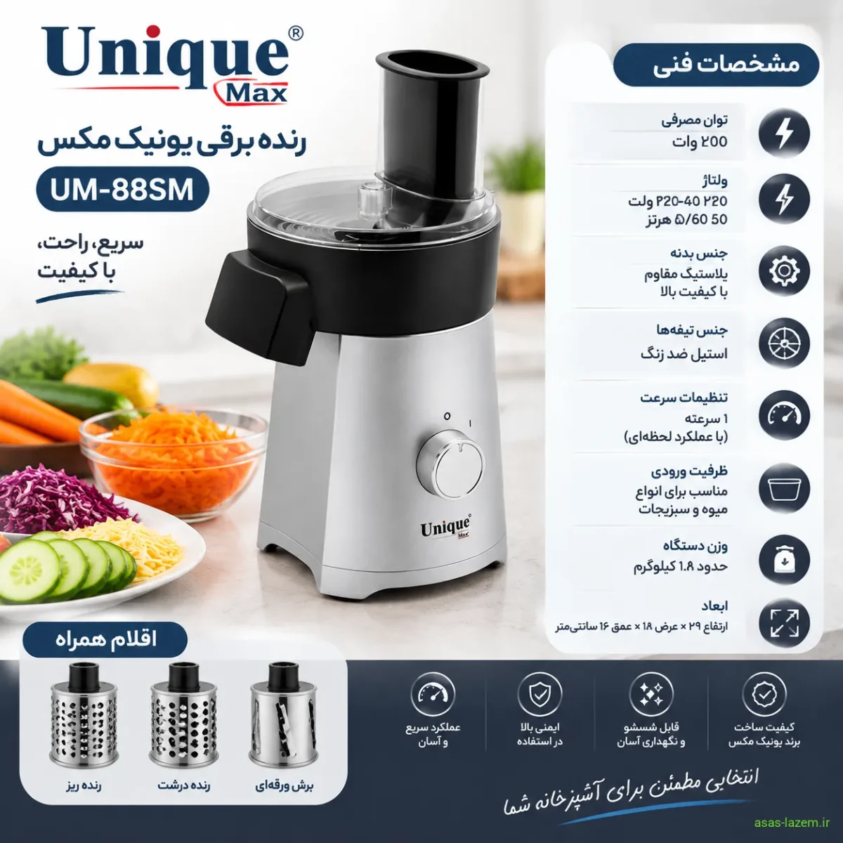 مشخصات فنی رنده برقی یونیک مکس UM-88SM