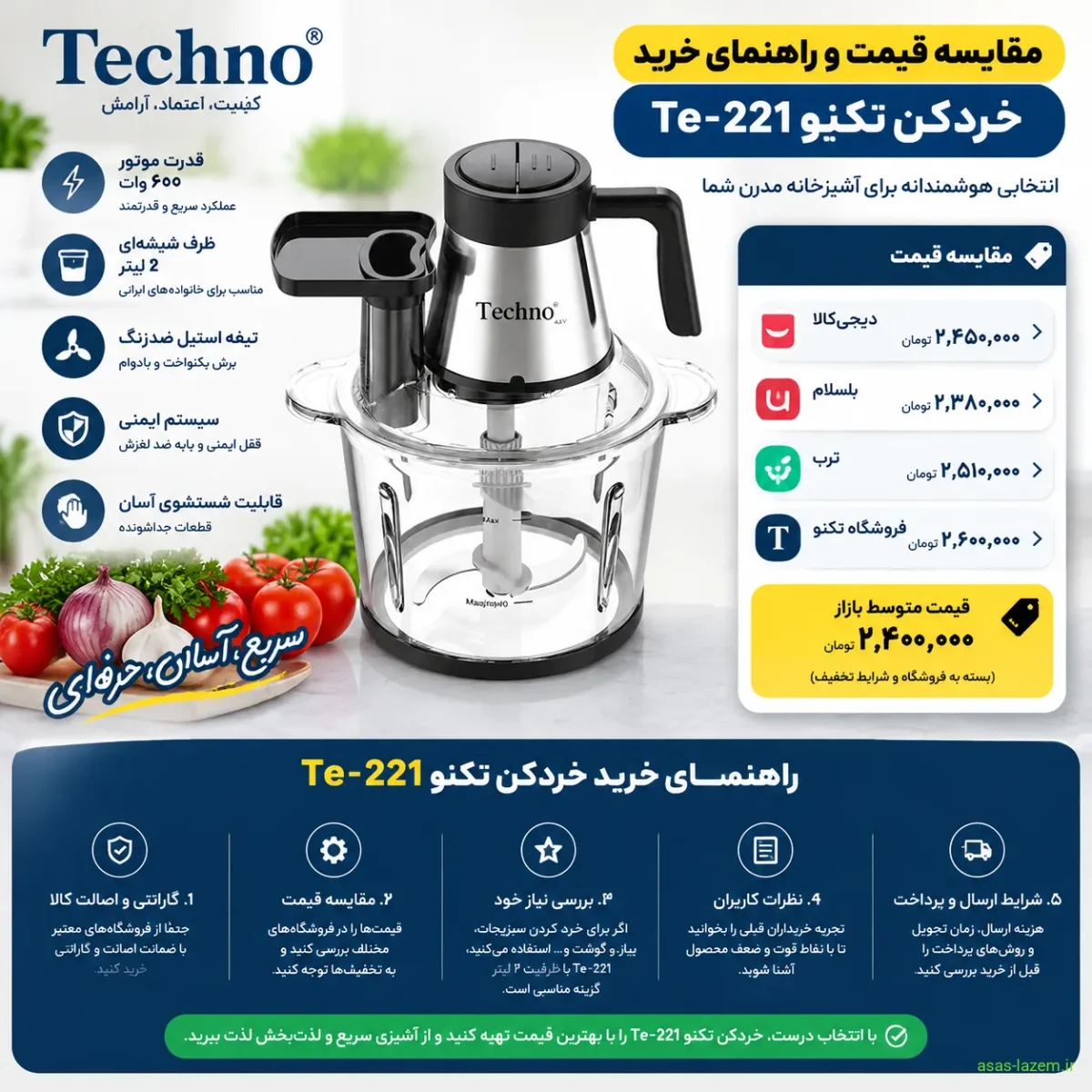 مقایسه قیمت و راهنمای خرید خردکن تکنو Te-221