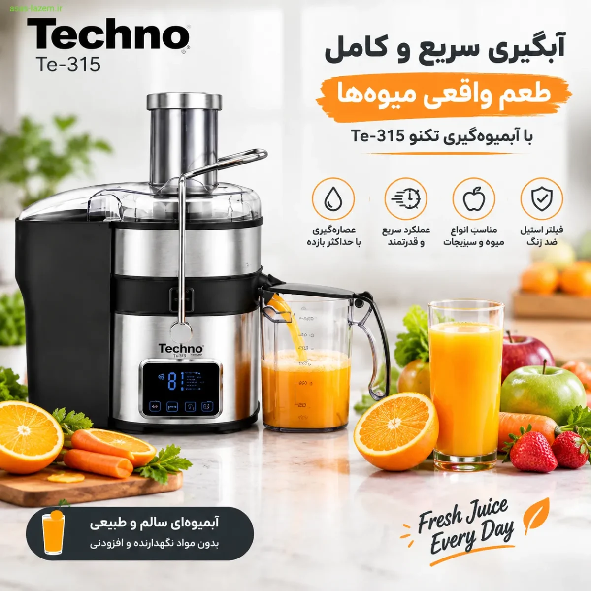 عملکرد آبگیری آبمیوه گیری تکنو Te-315
