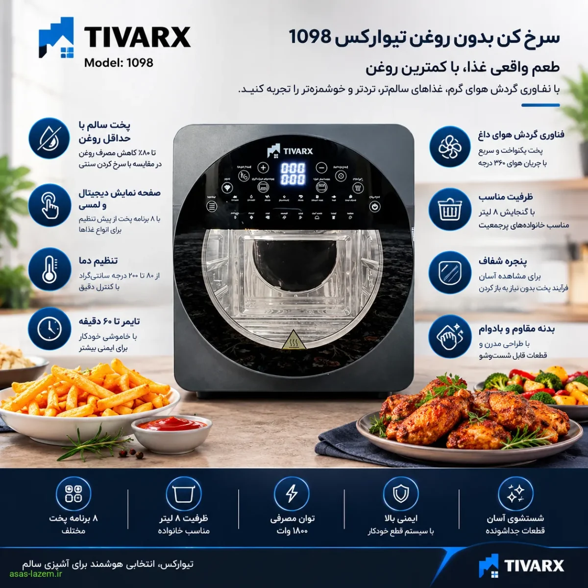امکانات و ویژگی‌های سرخ کن تیوارکس 1098