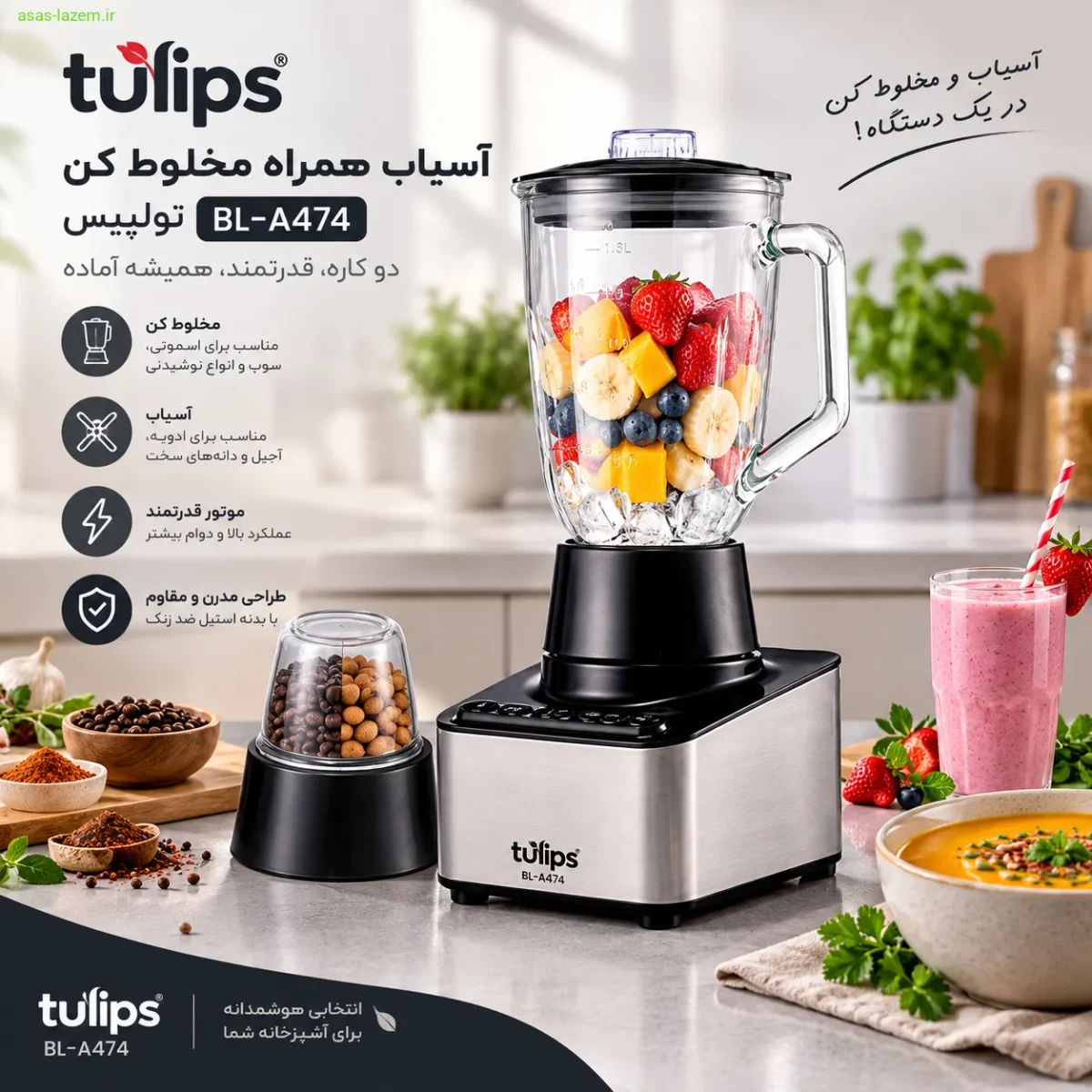 آسیاب همراه مخلوط کن تولیپس BL-A474