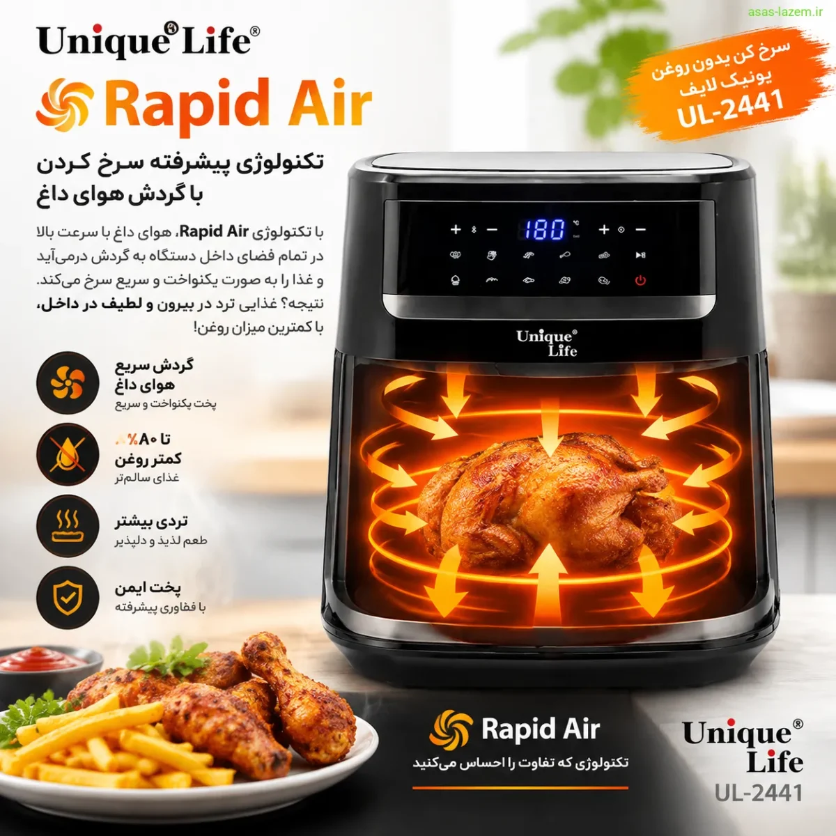 تکنولوژی Rapid Air در سرخ کن یونیک لایف UL-2441