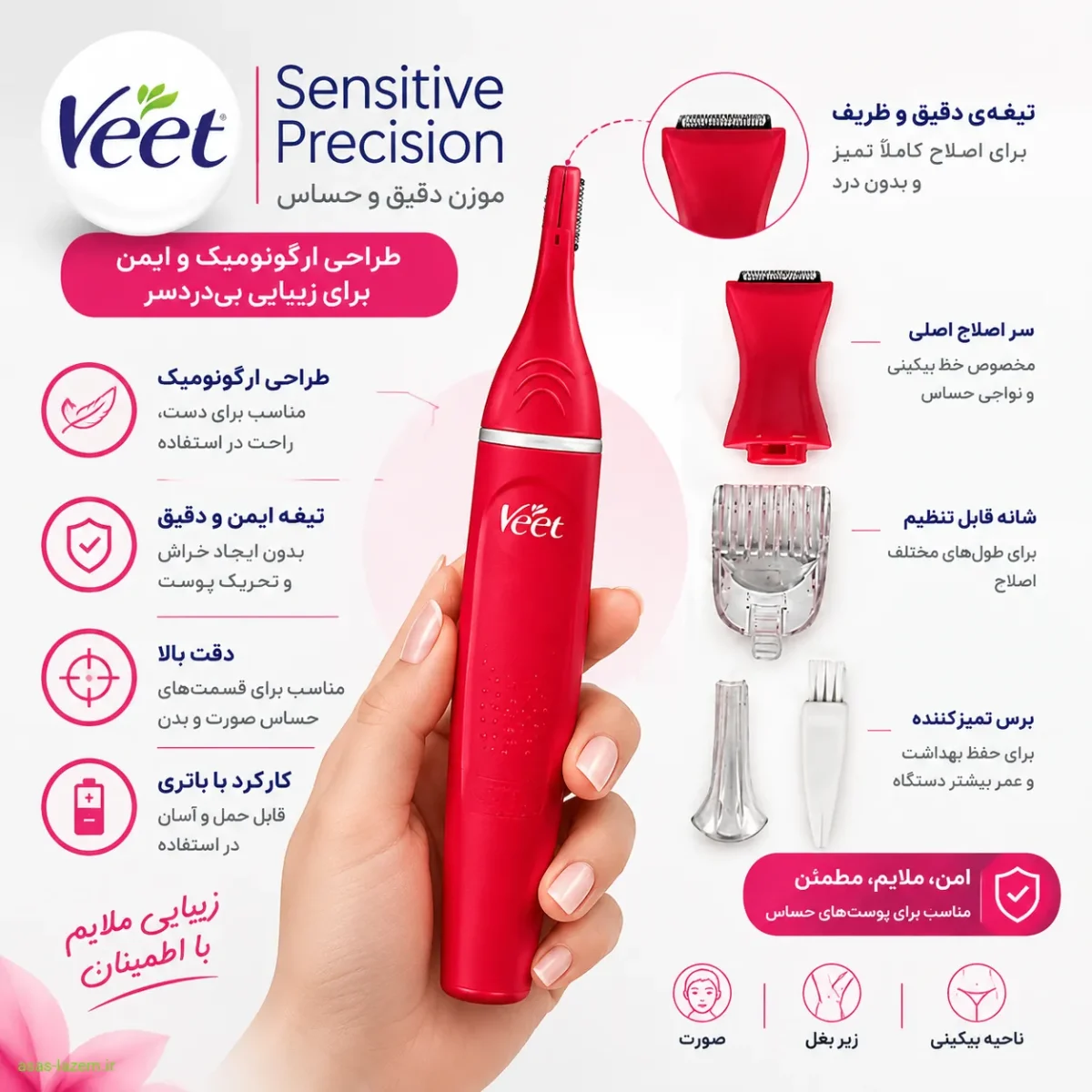 طراحی ارگونومیک و ایمن موزن ویت Sensitive Precision