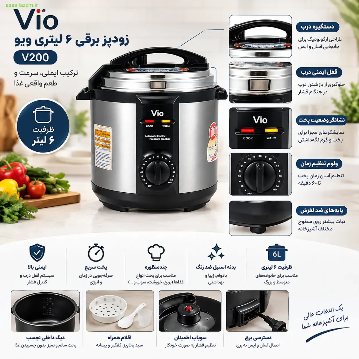طراحی و ساختار ظاهری زودپز برقی ۶ لیتری ویو V200