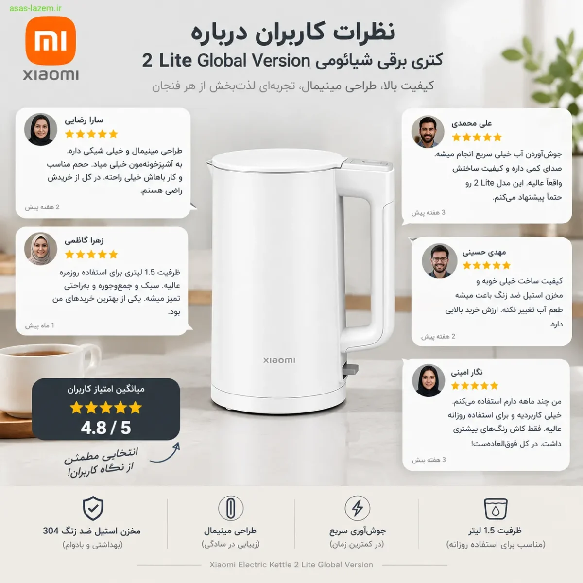 تجربه کاربری و نظرات خریداران کتری برقی شیائومی 2 Lite نظرات کاربران درباره کتری برقی شیائومی 2 Lite Global Version